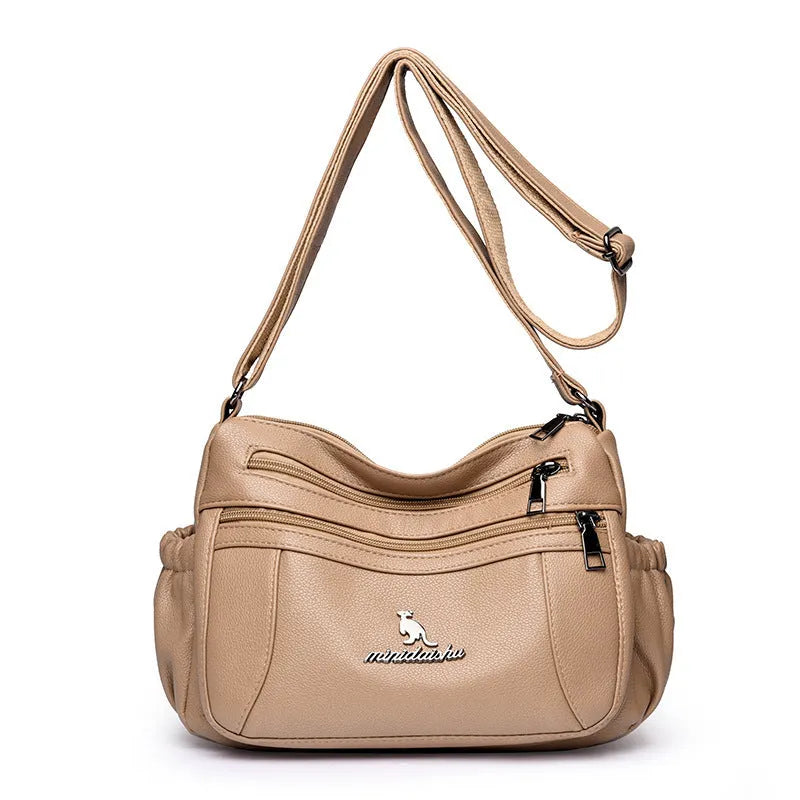 Urban simplicity PU leather cross body bag with stitching details, large capacity multi compartments, available in six colours