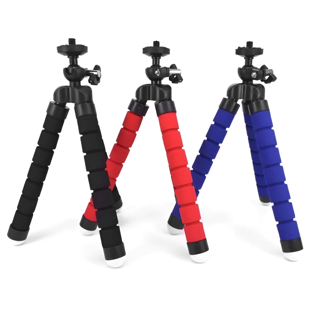Flexible octopus tripod with wrapped legs holding smartphone, showing black colour option