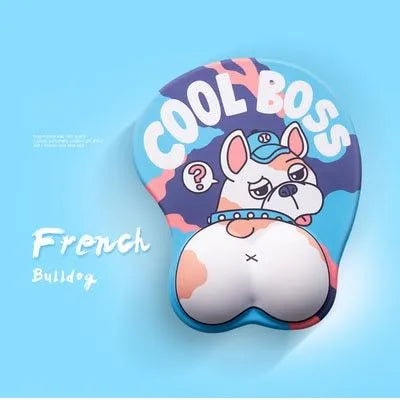 Cute 3D corgi butt mouse pad with raised wrist cushion on a desk