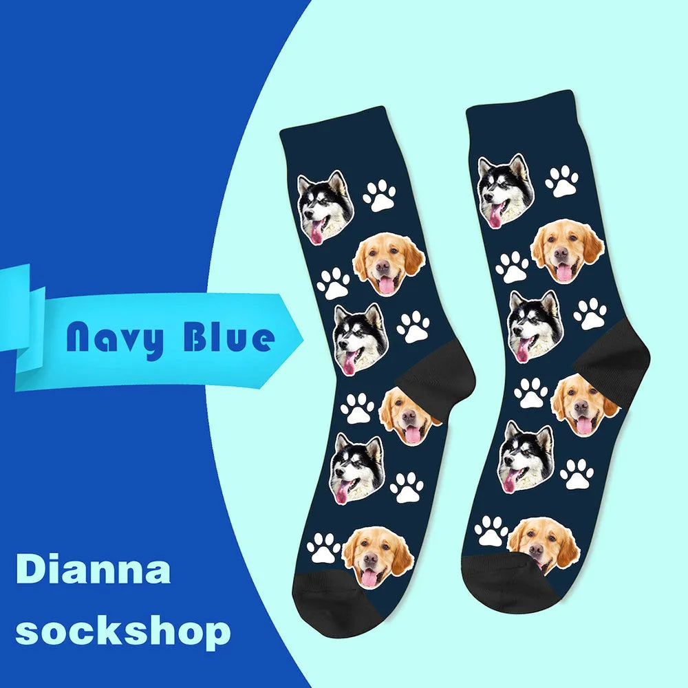 Personalised photo print cartoon pattern mid-calf tube socks in multiple colours