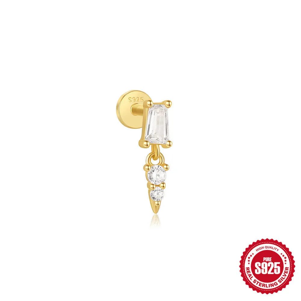 Sterling silver tassel ear studs with gold electroplating and XINGX inlaid detailing