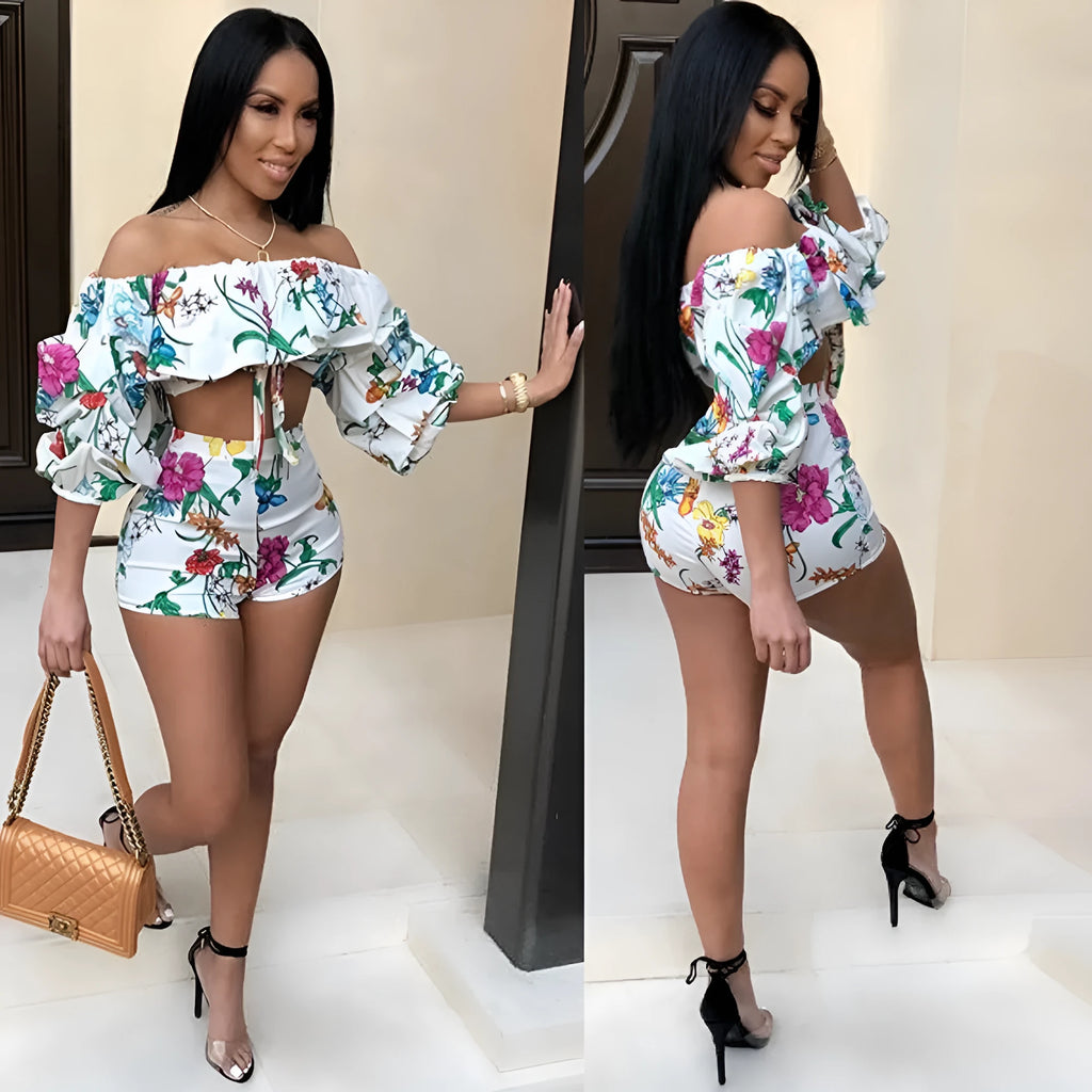 Multicolour digital print lounge set with pile sleeves and matching shorts