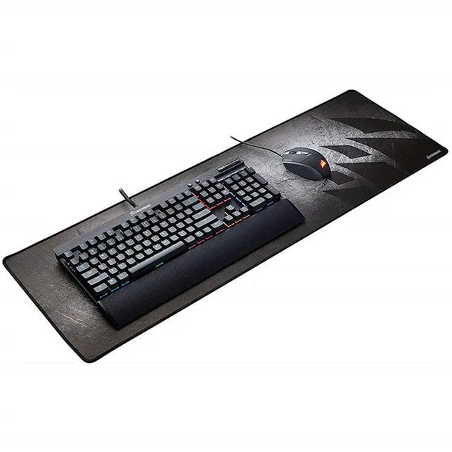 Thickened and lengthened non-slip mouse pad in black with natural rubber base and fine cloth surface for optical mice