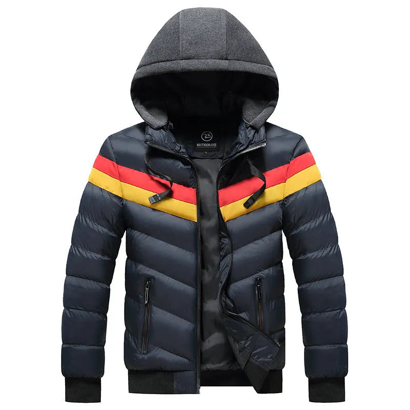 Men's winter casual plus size hooded jacket in thickened polyester, available in multiple colours