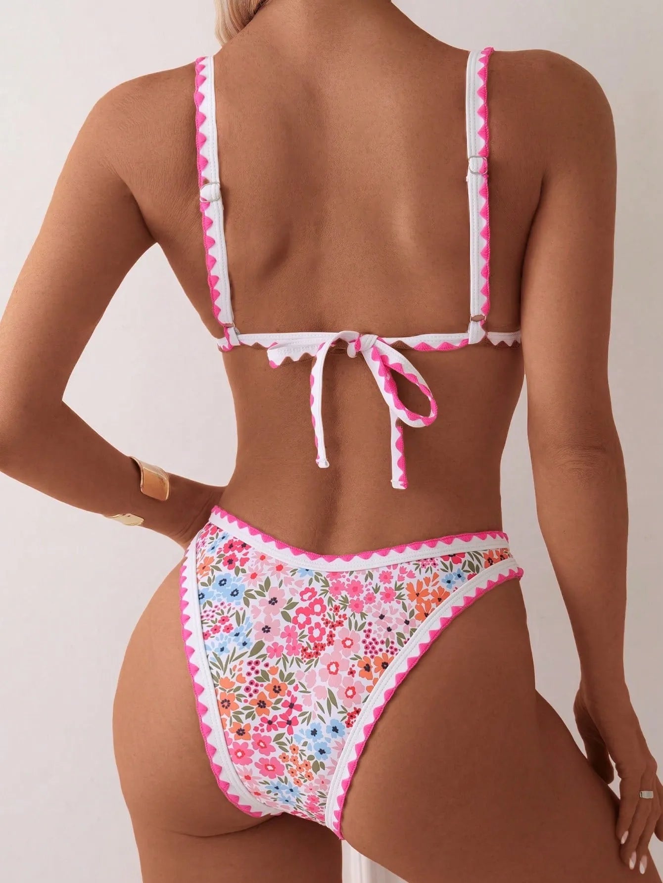 Women's printed lace-up bikini swimsuit with separate bra and briefs