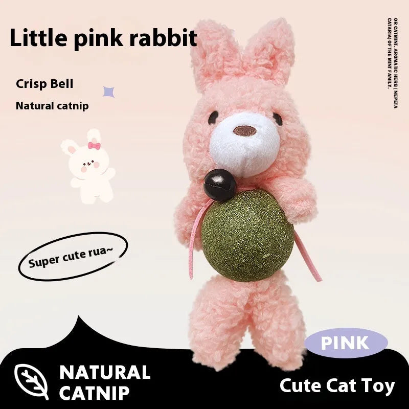 Brown bear plush cat toy with mint ball and bell for chewing and play