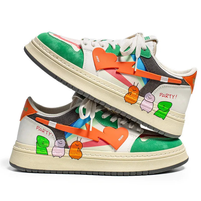 Men's simple lace-up casual sneakers in Rainbow, White Blue, and White Rice colour options.