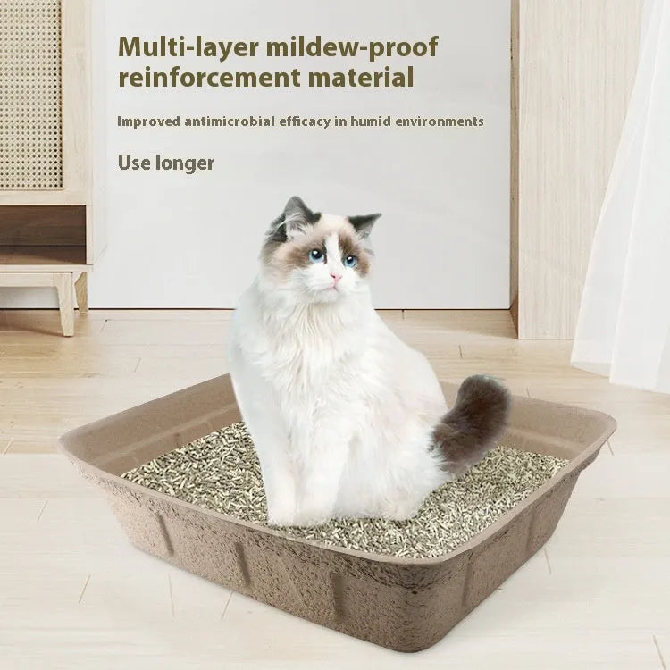 Brown disposable waterproof cat litter box with three size options shown side by side.