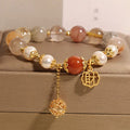 Natural colour hair crystal pearl bracelet for women with Chinese character Cai charm