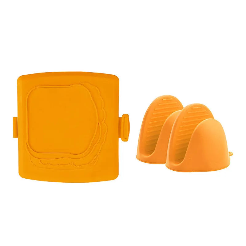 Red silicone baking tray and heat-resistant gloves set in colour box packaging