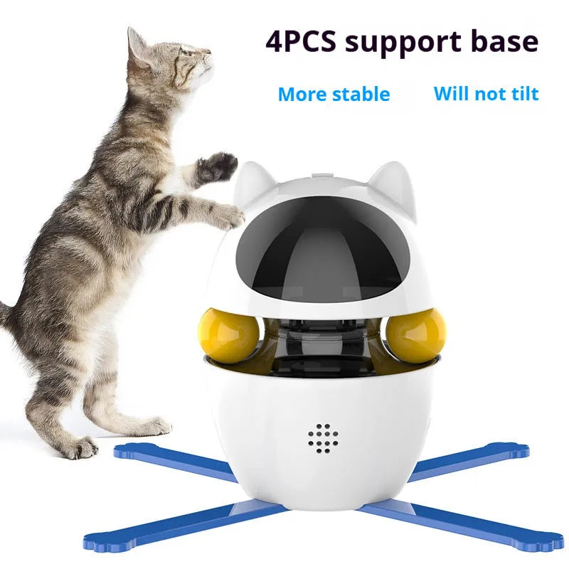 White automatic electronic cat toy with moving stick and elastic rope for indoor feline entertainment