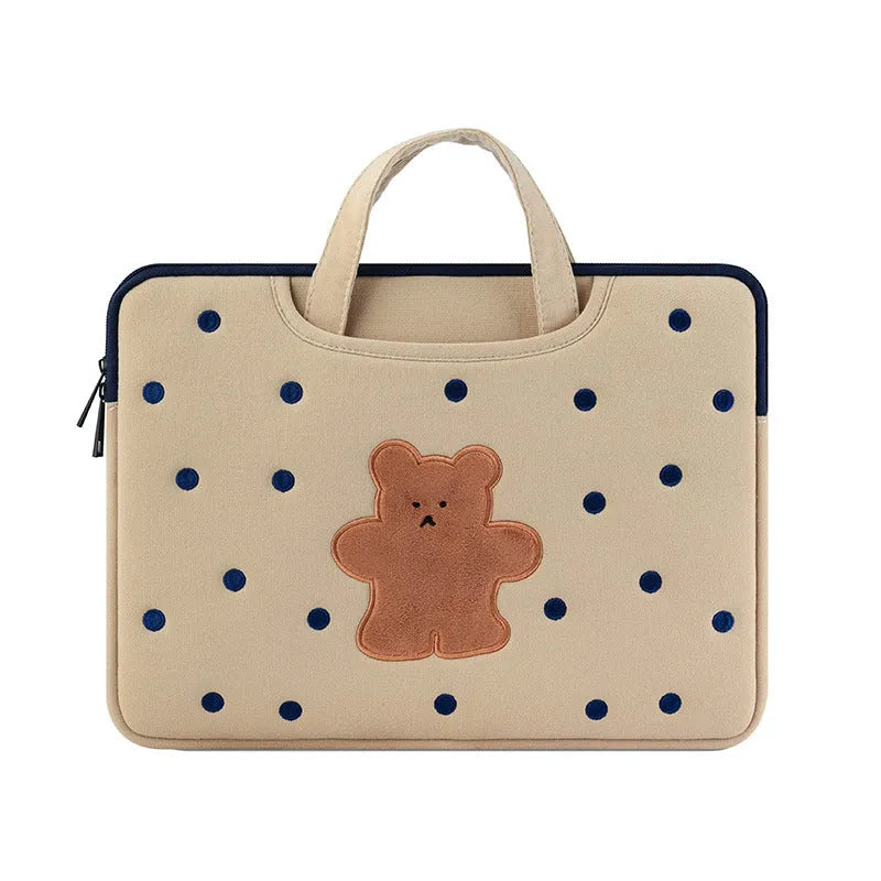 Bear computer bag in nylon with zipper for 11 to 15.6 inch laptops, cartoon pattern, three colour options