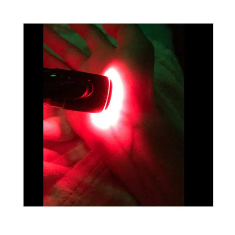 Black aluminium alloy smart vein locator device with red LED lights, shown at 29mm by 95mm size.