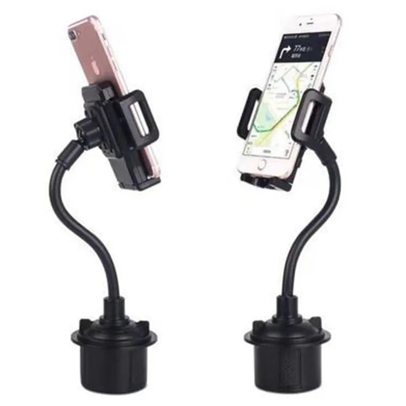 Black universal car phone mount bracket with adjustable side handles shown mounted on a car vent