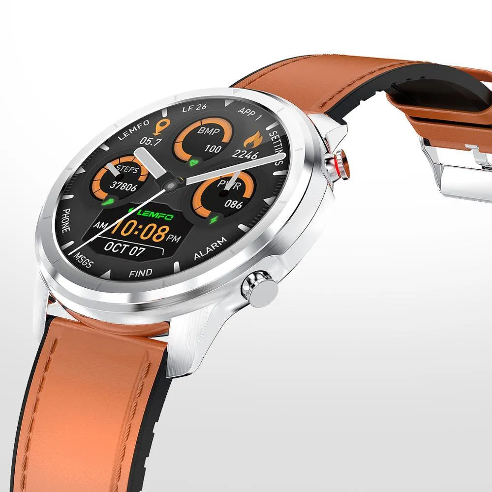 LEMFO LF26 smart bracelet on wrist showing 1.3-inch screen in a Brown Silver colour option.