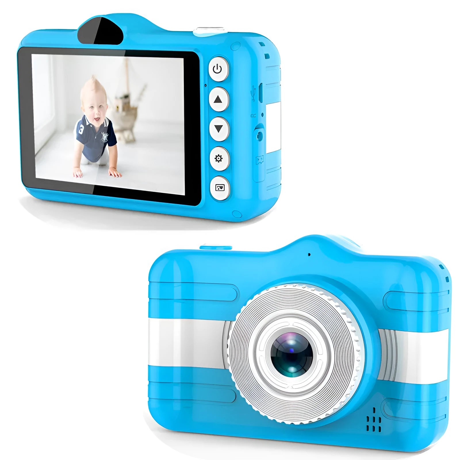 sky blue cartoon digital camera with 3.5 inch screen and anti-fall silicone case