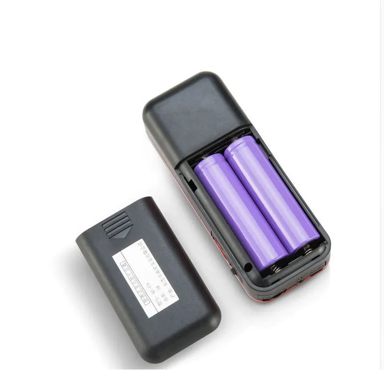 Black Walkman radio with AM FM dials and earphone jacks, plastic body, compact size 120x32x47mm