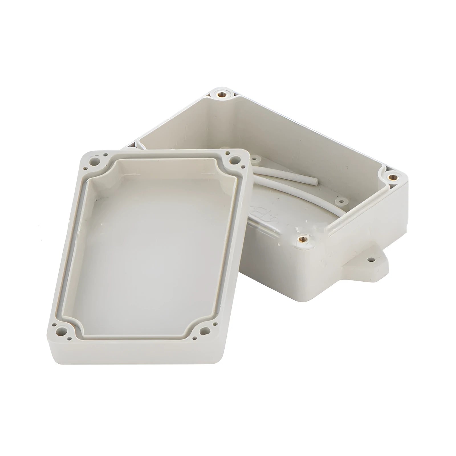 White ABS plastic security monitoring power supply waterproof box with dimensions 100mm by 68mm by 40mm.