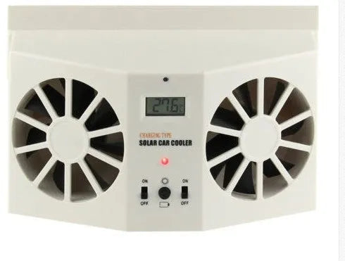 2W solar car exhaust fan with three-speed control and 800 mAh battery, white plastic blades