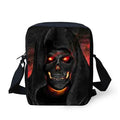 Children's medium messenger bag with skull design, showing adjustable straps and zip opening.