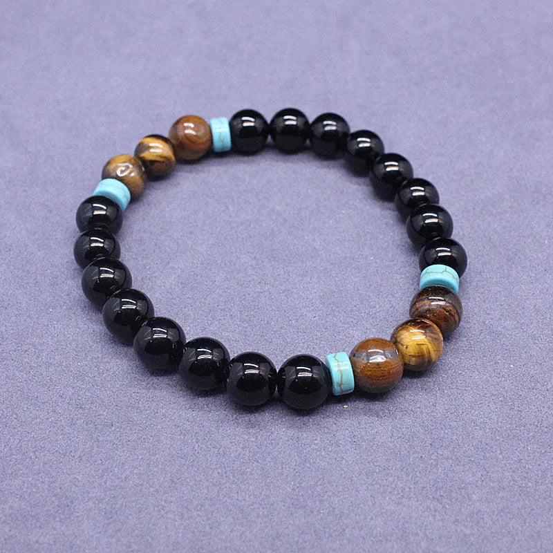 Black agate jewellery set with tiger shape stone necklace and geometric bead bracelet
