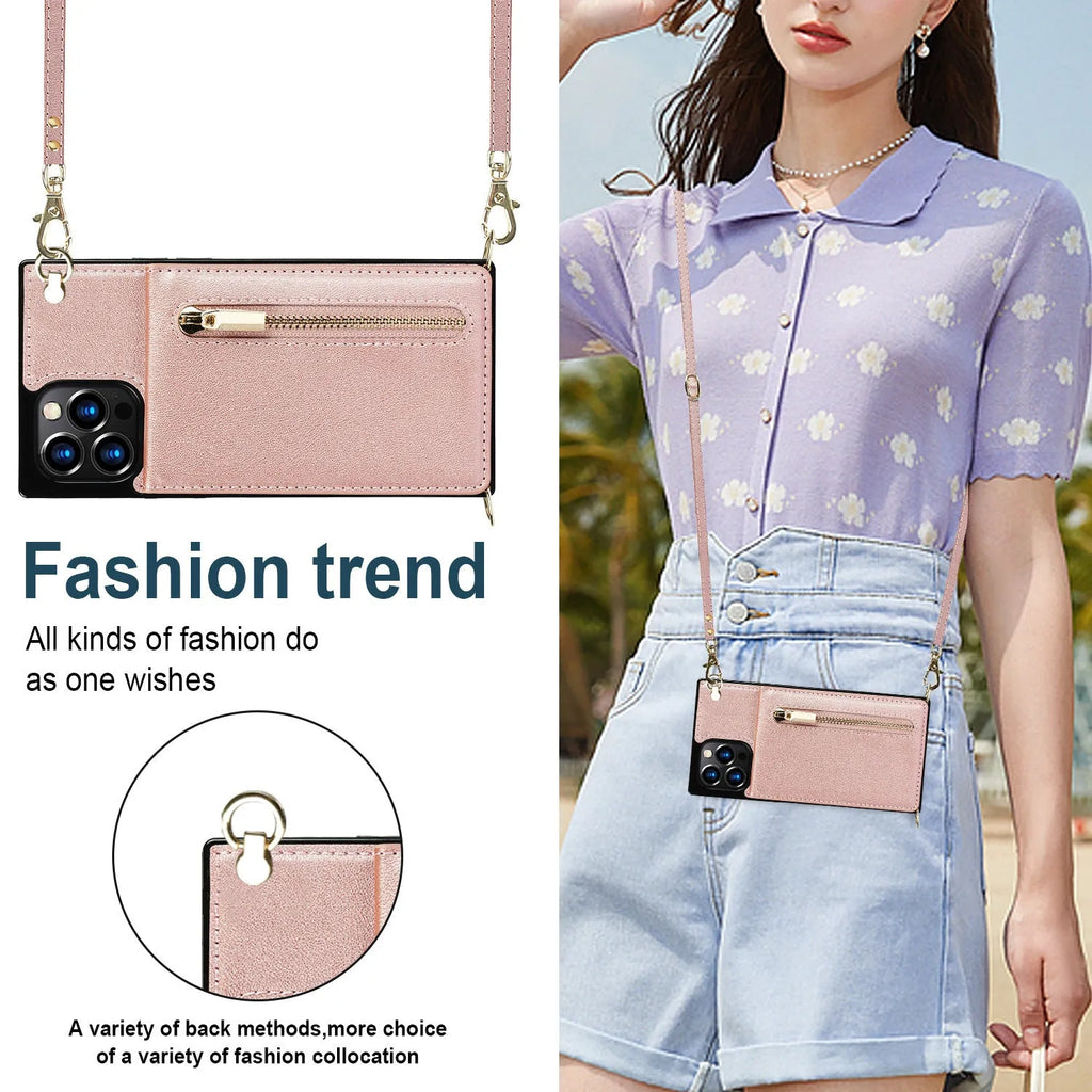 Leather and TPU messenger-style protective case for mobile phone in solid colour.