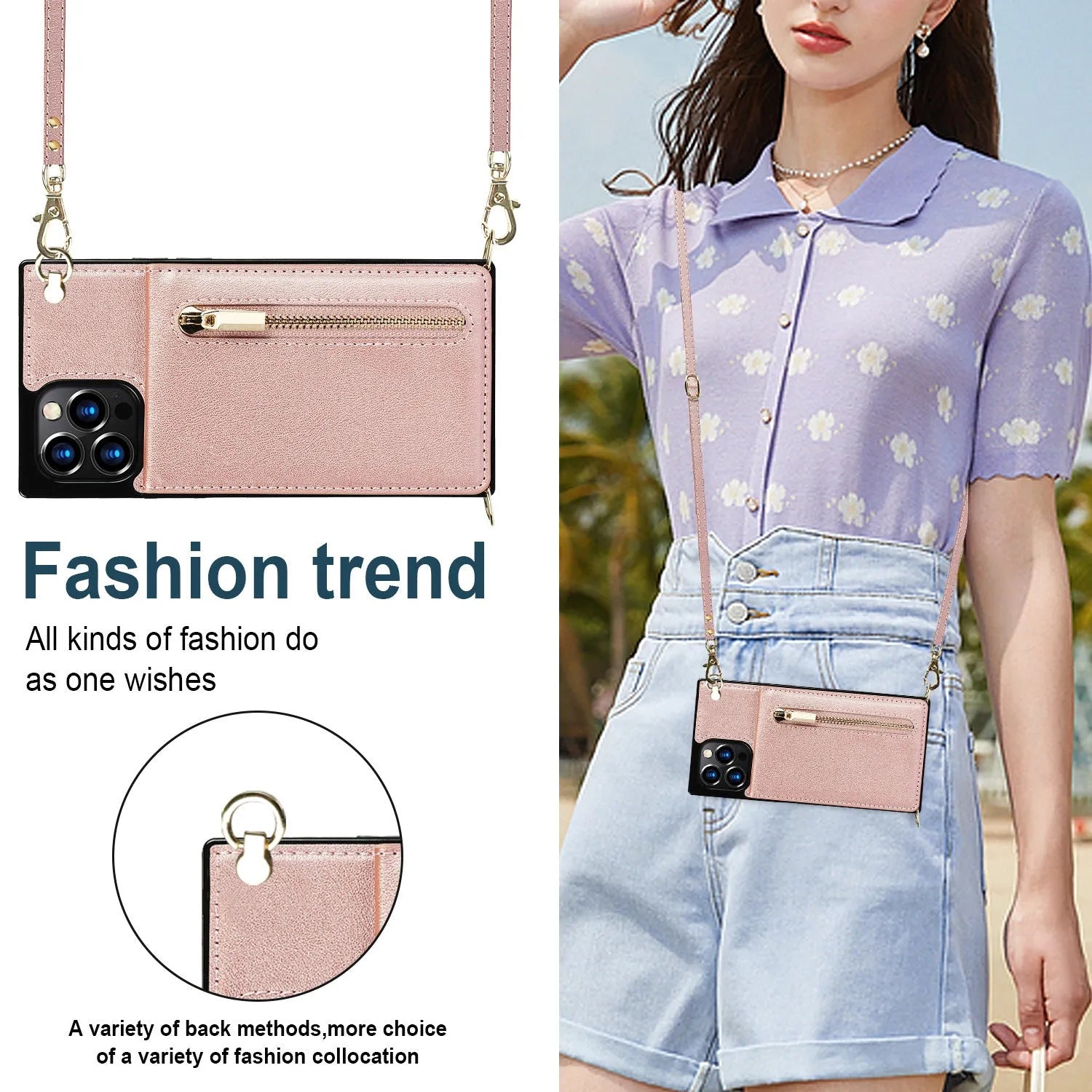 Leather and TPU messenger-style protective case for mobile phone in solid colour.