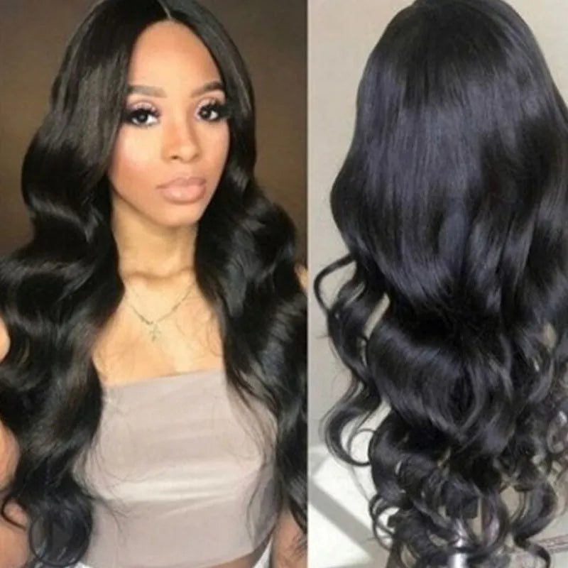 Medium split black big wave high temperature wire wig with long curly hair and long bangs for ladies