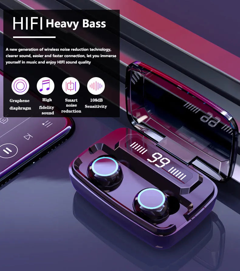 Black M11 Bluetooth wireless neckband headset with digital display and integrated mobile phone holder.