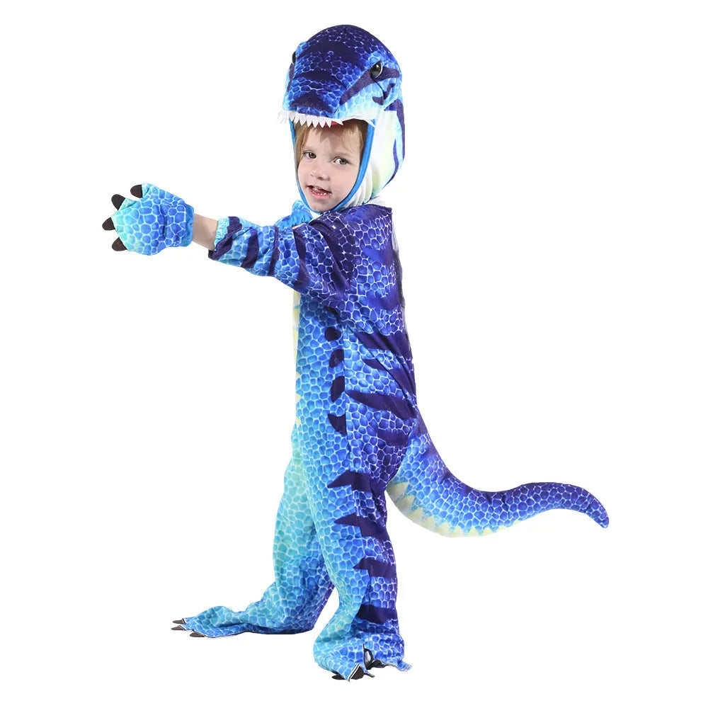 Children's Jurassic dinosaur Halloween costume in multiple colours including green and orange.