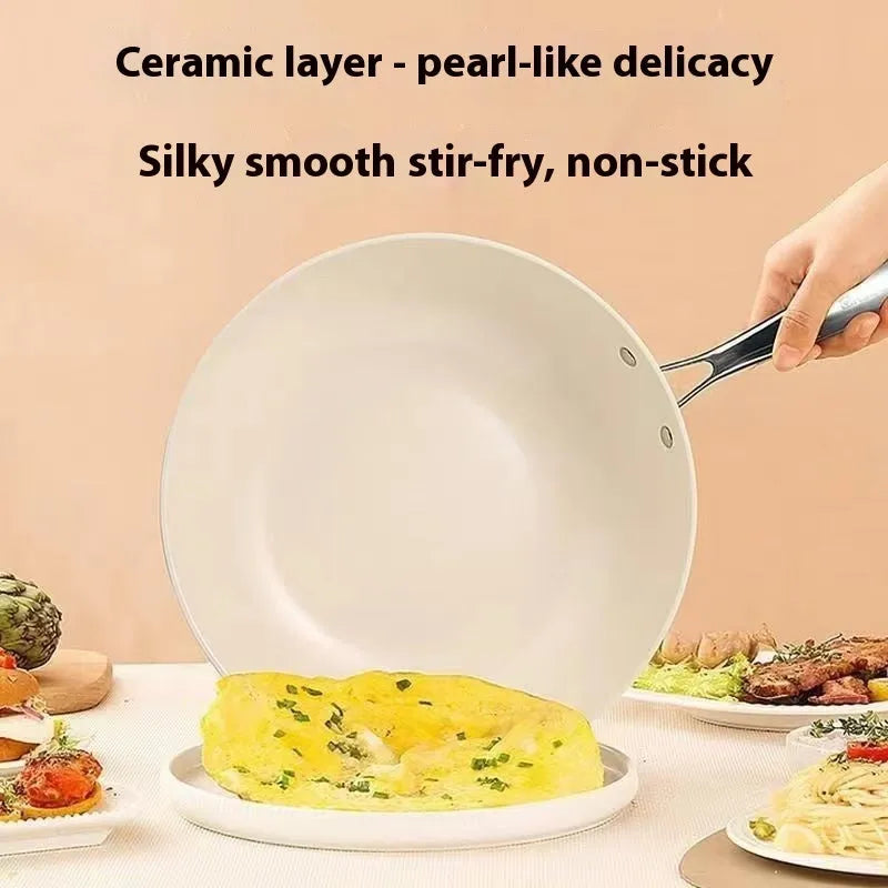 28cm household pebble ceramic non-stick stir fry pan with stainless steel glass lid