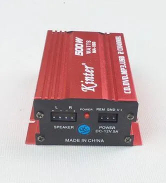HY-400 car MP3 player power amplifier with USB/SD slots and remote control, compact black unit