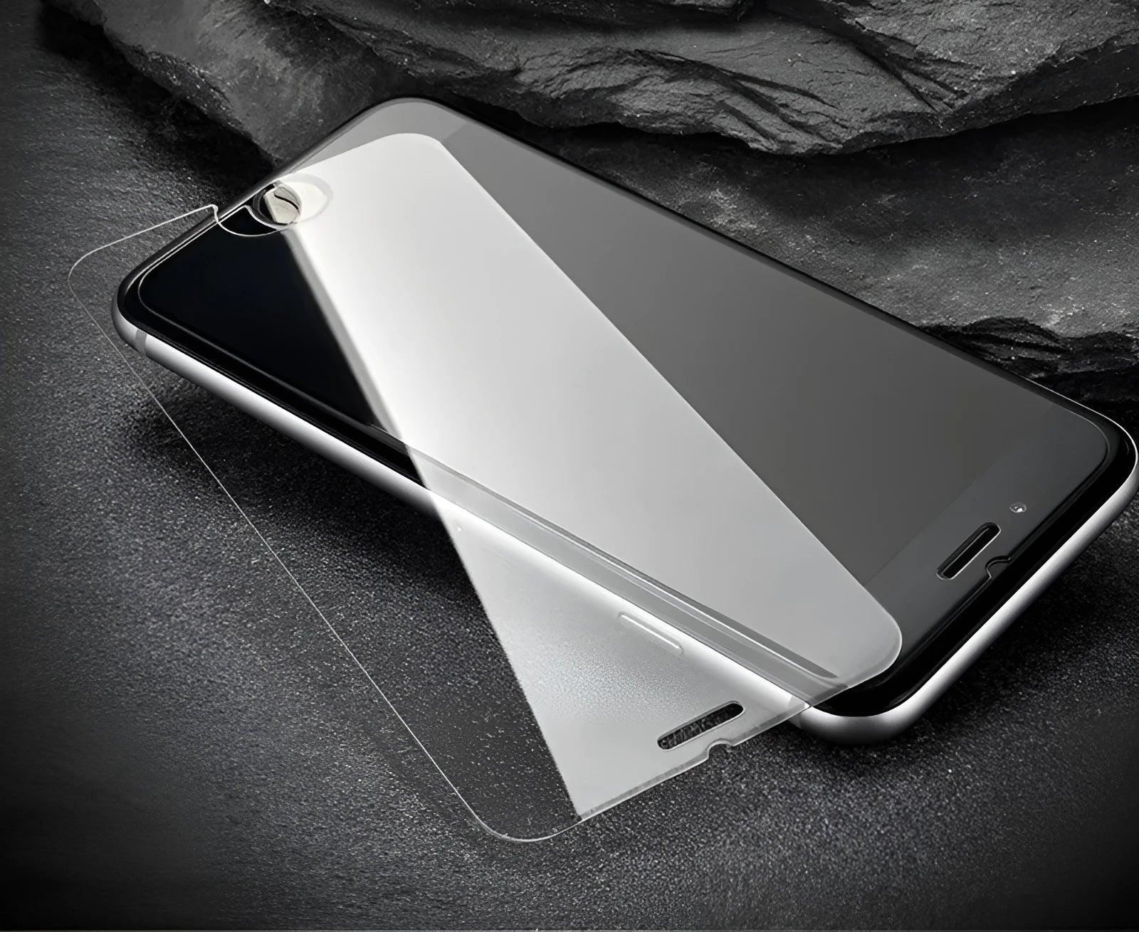 Tempered glass screen protector for mobile phones with 9H hardness and oleophobic coating.
