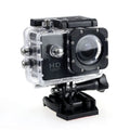 Waterproof sports camera 480P in black with LCD screen and waterproof case