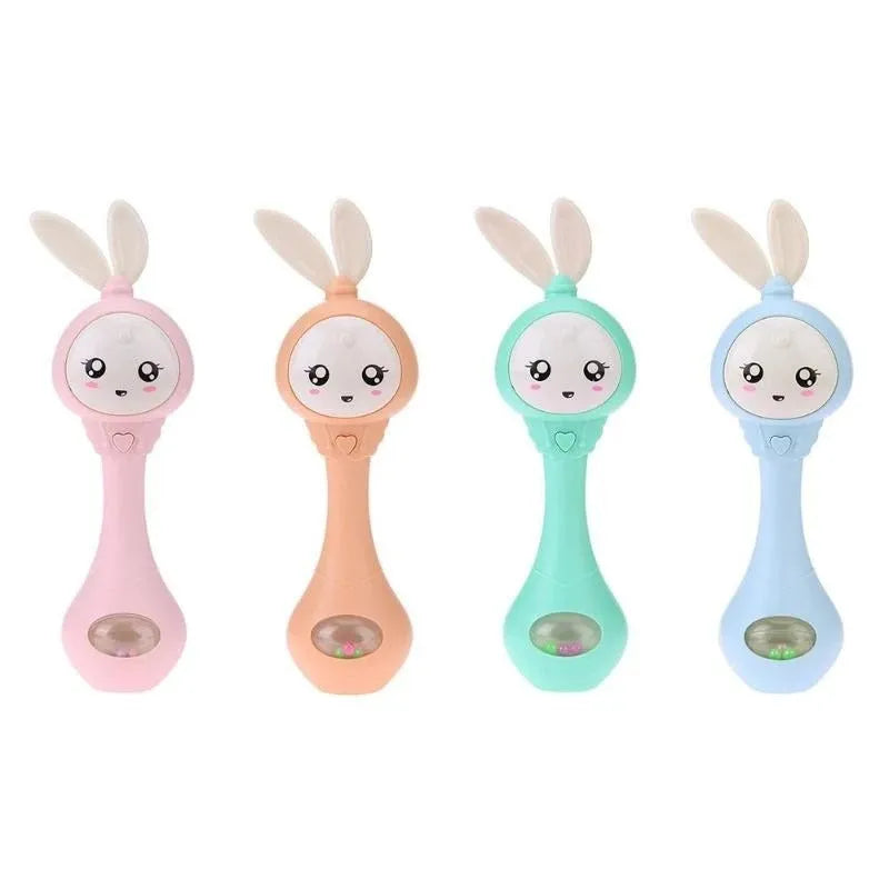 Colourful baby teething toy shaped like a music stick, made from ABS plastic.