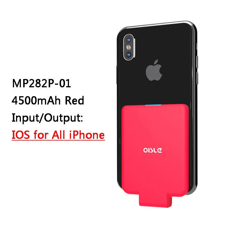 Slim 4500mAh back clip battery for iPhone Android Type-C phones in black, white, blue, pink, red