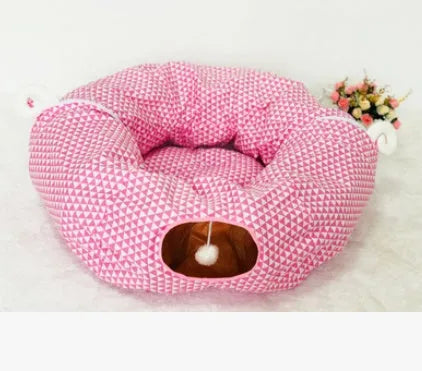 Rolling Dragon cloth cat tunnel sleeping bag rest toy pad in pink colour 25x25x9cm