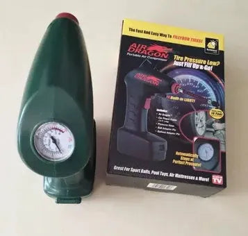 Portable car tyre inflator with digital gauge and LED light on 12V power cable