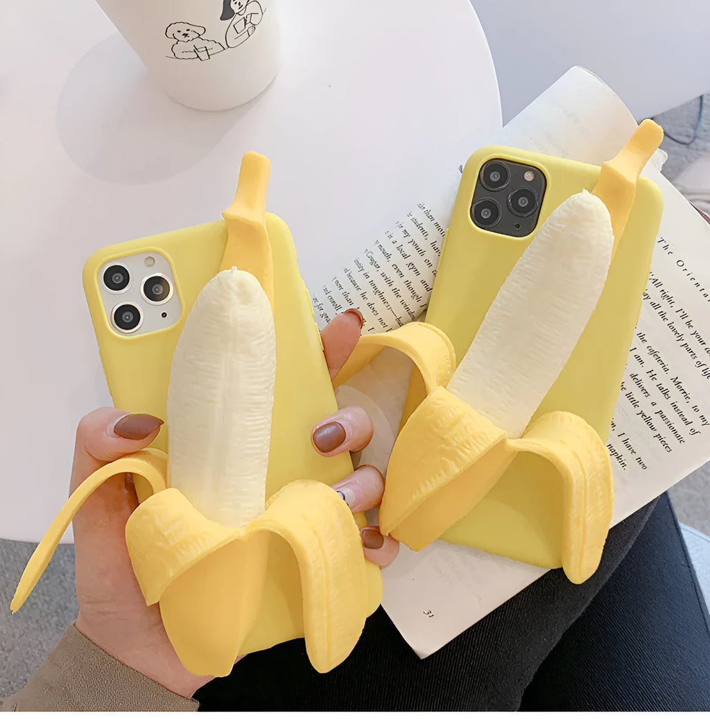 Yellow banana unzip silicone phone case for iPhone with soft TPU protection