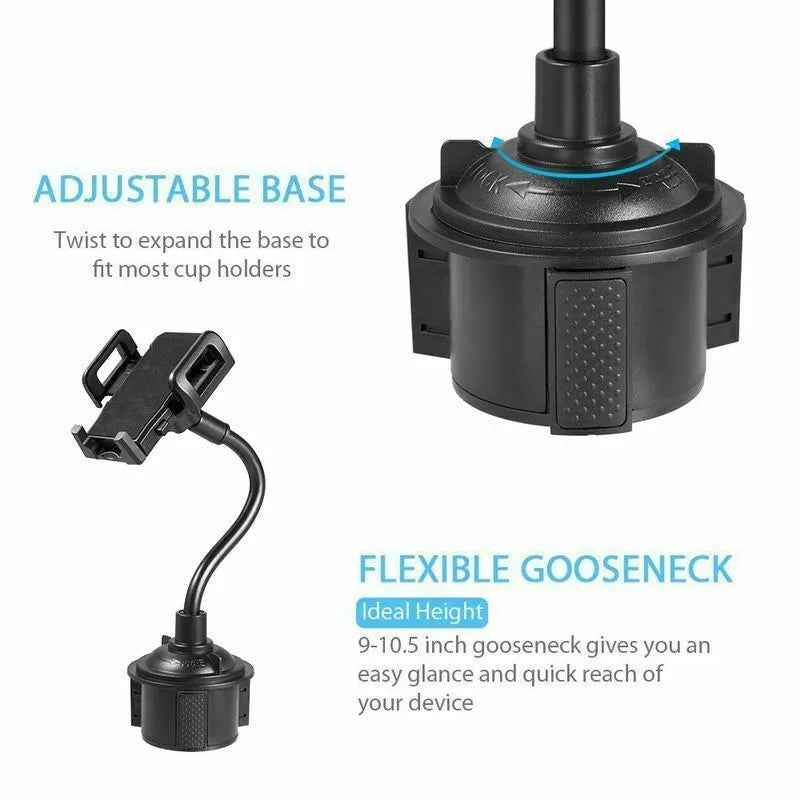 Black universal car phone mount bracket with adjustable side handles shown mounted on a car vent