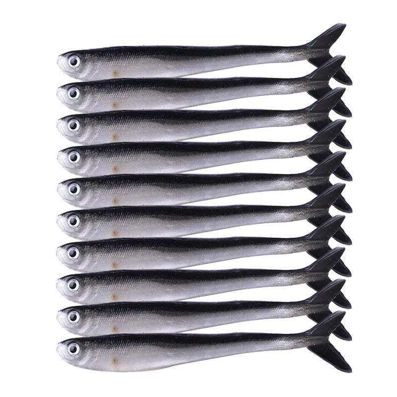 Pack of ten fishing loach soft baits plastic two-colour soft fish lures