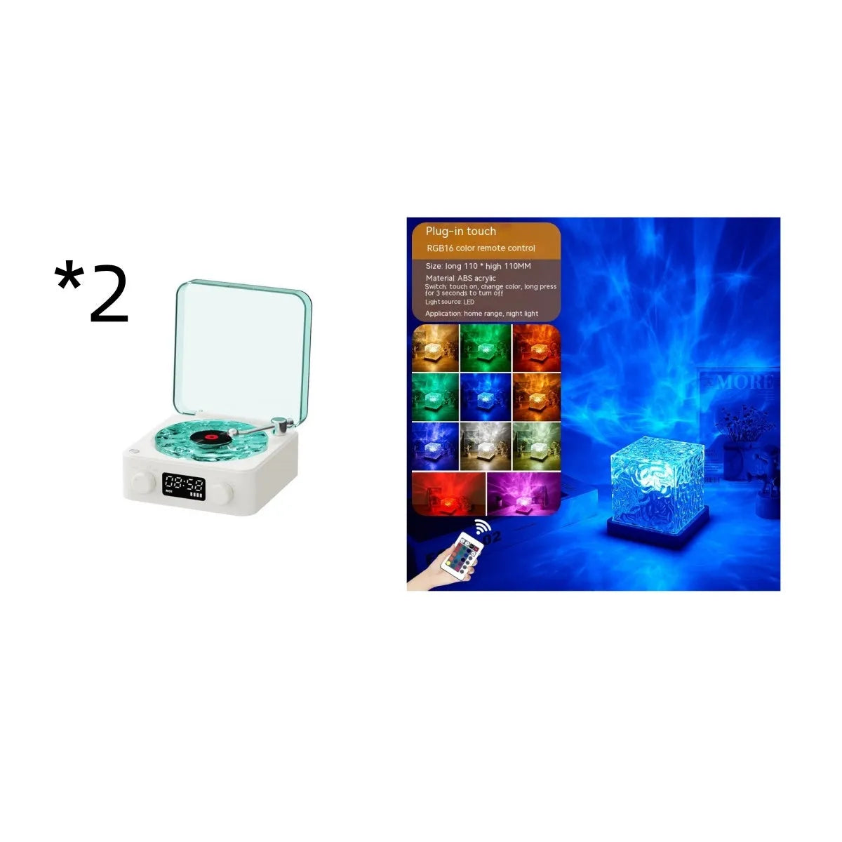 Retro Bluetooth speaker with rotating transparent turntable and RGB projection lighting effects