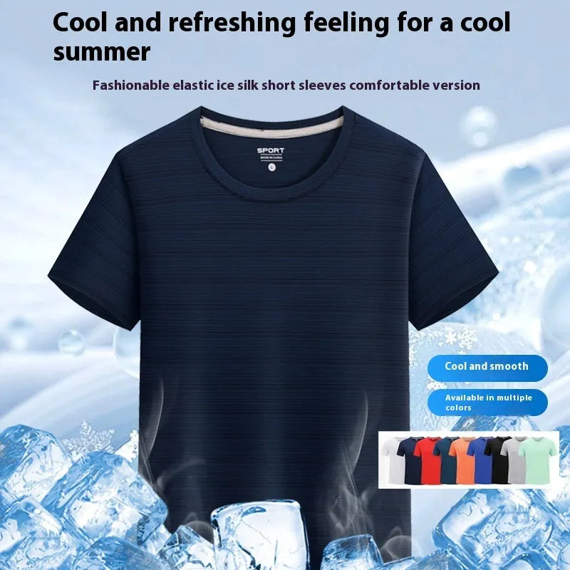 Crystal silk round neck t-shirt in solid colours with quick-drying polyester and spandex fabric