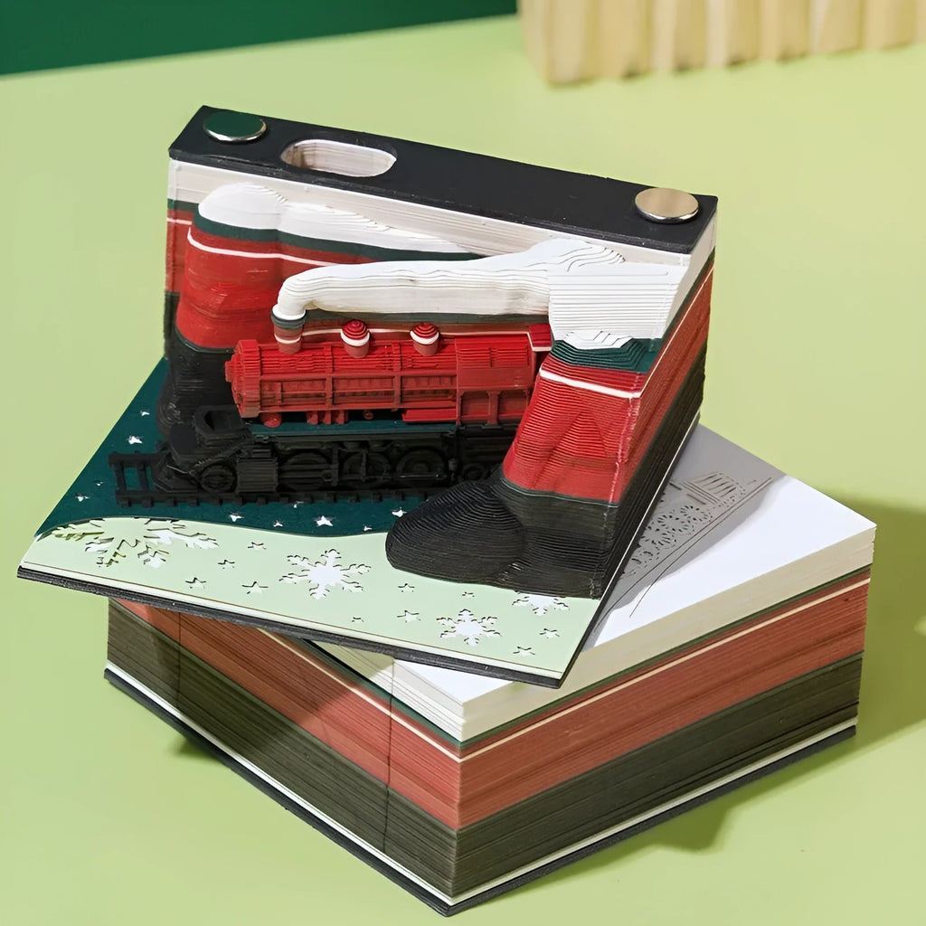 3D sticky notes with carved Qingshui Temple design in Christmas Train colour