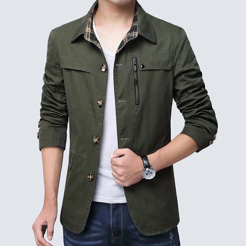 Cotton slim thin jacket for men displayed in front view