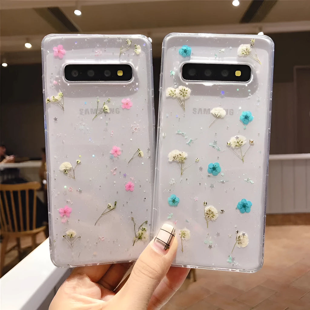 Samsung floral epoxy TPU phone case in blue with floral design for Galaxy S10