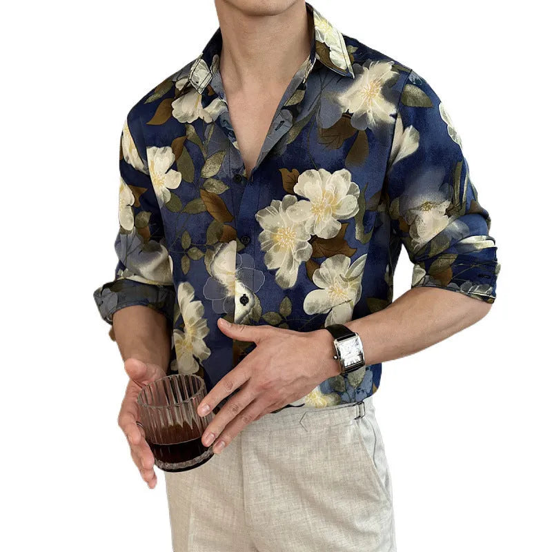 Loose green floral short sleeve hemp shirt for plus size women, part of a two-piece set.