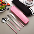 304 stainless steel portable cutlery set with knife, fork, spoon, and mesh bag in gold finish