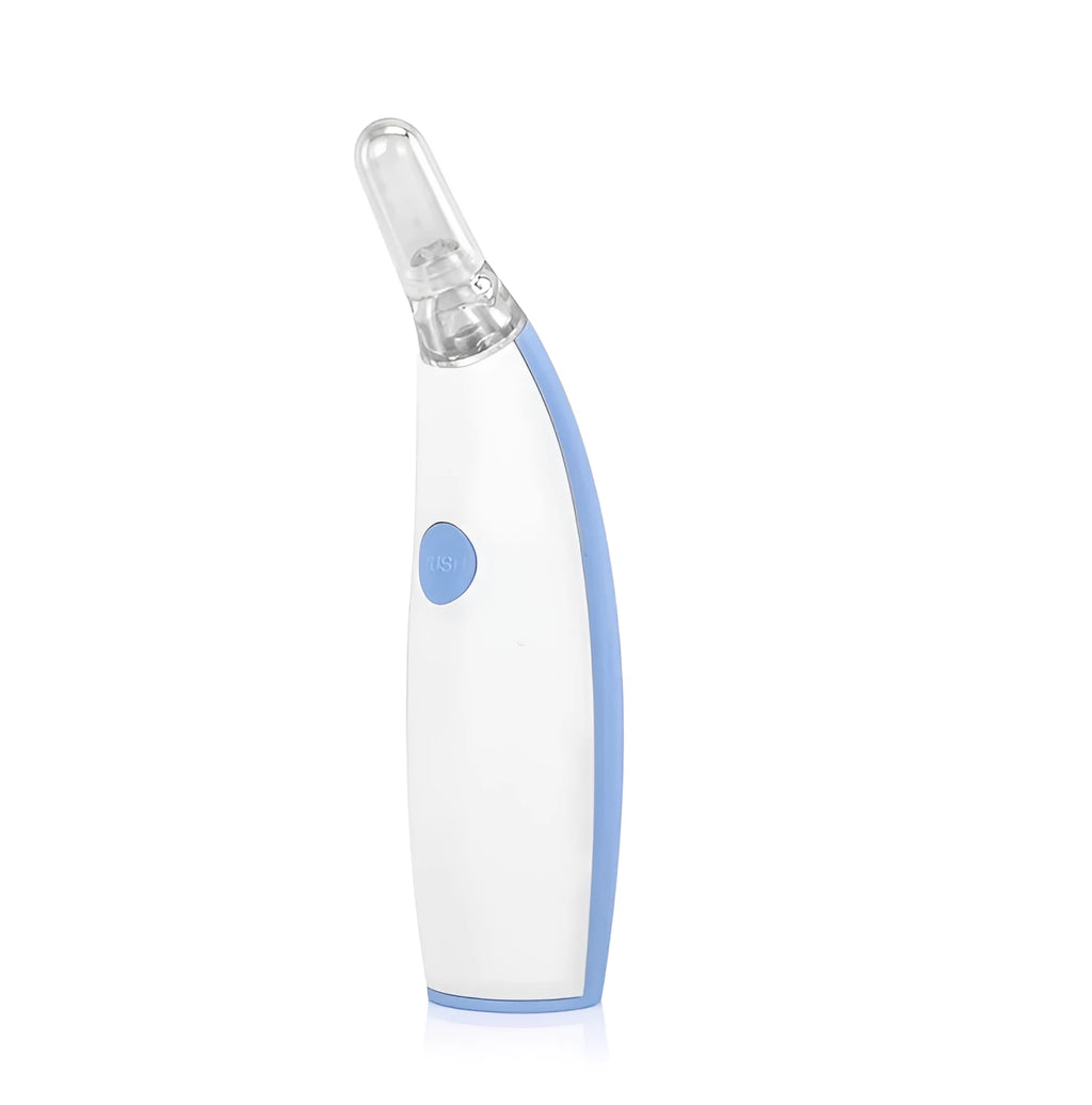 Rotating earwax vacuum cleaner with spiral silicone head, blue, with LED light and multiple attachments