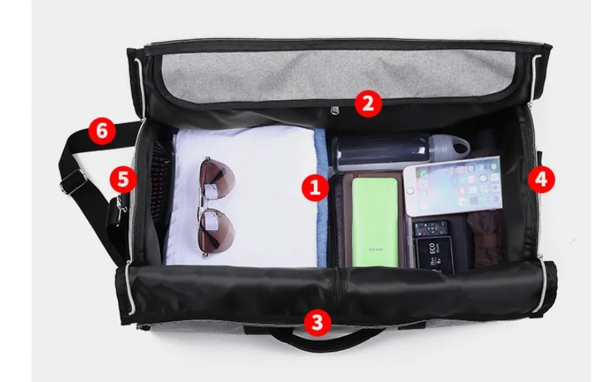 Medium cylinder-shaped travel holdall in oxford cloth, shown in one of four colour options.